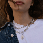 Fearless Shield Necklace with Turquoise and White Sapphires