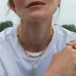 Fearless Shield Necklace with Turquoise and White Sapphires