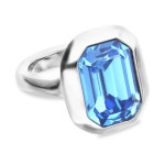UNOde50 Rectangular Ring with Faceted Blue Crystal - Silver