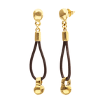 Drop Leather Earrings with Sphere Detail - Gold