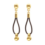 UNOde50 Drop Leather Earrings with Sphere Detail - Gold