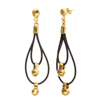 Drop Earrings with Leather and Sphere Detail - Gold