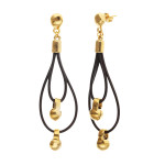 UNOde50 Drop Earrings with Leather and Sphere Detail - Gold