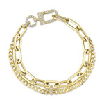 Shy Creation Paperclip and Curb Chain Bracelet with Pave Diamond Clasp 