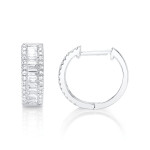 Shy Creation Diamond Baguette Huggie Earrings - White Gold 