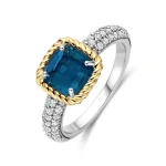 Ti Sento Milano Cushion Cut Dark Blue Stone with Pave Band Ring