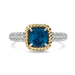 Ti Sento Milano Cushion Cut Dark Blue Stone with Pave Band Ring