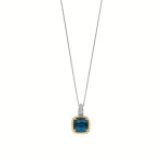 Ti Sento Milano Gold and Silver Square Pendant Necklace in Dark Blue