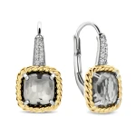 Ti Sento Milano Gold and Silver Earrings with Square Stone in Grey