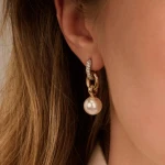 Ti Sento Milano Drop Pearl Earrings with Pave