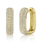 Shy Creation Diamond Pave Rectangle Hoop Earrings - Yellow Gold 