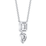 Shy Creation Diamond Double Drop Pear Shape Necklace - White Gold 