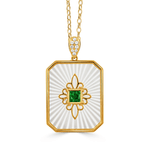 Ondelle Rectangular Pendant Carved Mother of Pearl and Tsavorite