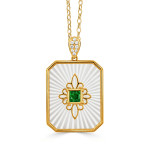 Doves by Doron Paloma Ondelle Rectangular Pendant Carved Mother of Pearl and Tsavorite 