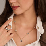 Ti Sento Milano Cushion Cut Aqua Verdi Station Double Chain Necklace