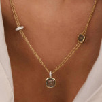 Ti Sento Milano Cushion Cut Aqua Verdi Station Double Chain Necklace