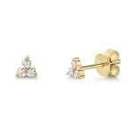 Shy Creation Triple Diamond Stud Earrings in Yellow Gold 