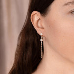 Shy Creation Diamond & Pearl Bezel Sparkle Chain Earring 