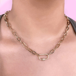 Diamond Paperclip Link Necklace with Pave Clasp