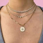 Diamond Bezel Matte Star Paperclip Link Necklace