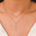 Shy Creation Diamond Emerald Bezel on Sparkle Chain Necklace 