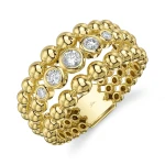 Shy Creation Diamond Bezel Ring with Beaded Bands 