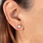 Shy Creation Cultured Pearl Bezel Stud Earrings 