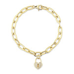 Shy Creation Diamond Pave Heart Lock Link Bracelet 