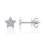 Shy Creation Diamond Pave Star Stud Earrings - White Gold 