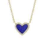 Shy Creation Diamond and Lapis Yellow Gold Heart Necklace 
