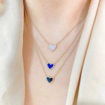 Shy Creation Diamond and Lapis Yellow Gold Heart Necklace 