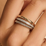 Ti Sento Milano Structured Triple Band Two-Tone Zirconia Ring 