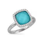 Doves by Doron Paloma Clear Quartz over Turquoise Diamond Cushion Ring Doves by Doron Paloma Clear Quartz over Turquoise Diamond Cushion Ring