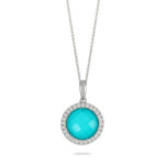 Doves by Doron Paloma Clear Quartz Over Turquoise Round White Gold Pendant Doves by Doron Paloma Clear Quartz Over Turquoise Round White Gold Pendant