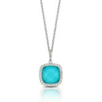 Doves by Doron Paloma Clear Quartz Over Turquoise Square White Gold Pendant Doves by Doron Paloma Clear Quartz Over Turquoise Square White Gold Pendant