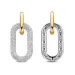 Ti Sento Large Chain Link Pave Gold and Sterling Silver Milano Earrings Ti Sento Large Chain Link Pave Gold and Sterling Silver Milano Earrings