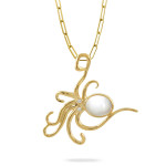 Doves by Doron Paloma White Mother of Pearl and Diamond Hanging Octopus Yellow Gold Pendant Doves by Doron Paloma White Mother of Pearl and Diamond Hanging Octopus Yellow Gold Pendant