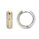 Ti Sento Tube Huggie Pave Lined Gold and Sterling Silver Milano Earrings