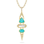 Doves by Doron Paloma Geometric Amazonite, Mother of Pearl and Diamond Yellow Gold Pendant Doves by Doron Paloma Geometric Amazonite, Mother of Pearl and Diamond Yellow Gold Pendant