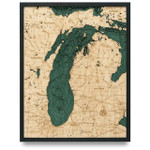 Nautical Wood Maps Lake Michigan - Large - Dark Frame
