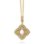 Doves by Doron Paloma Byzantine White Mother of Pearl Cabochon Diamond Gold Pendant Doves by Doron Paloma Byzantine White Mother of Pearl Cabochon Diamond Gold Pendant