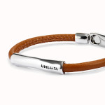 UNOde50 Ser Natural Camel Colored Leather Bracelet with Silver Central Detail