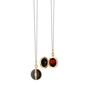 Monica Rich Kosann Black Enamel Vermeil Round Locket with White Sapphire