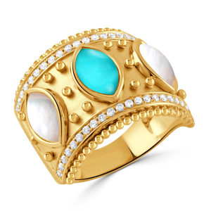 Doves by Doron Paloma Justinian Wide Band with Turquoise and White Mother of Pearl