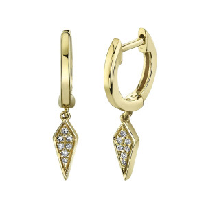 Shy Creation Gold Huggie Earrings with Pave Diamond Drop