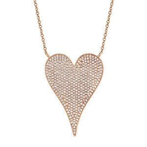 Shy Creation Rose Gold Diamond Pave Heart Necklace - Extra Large
