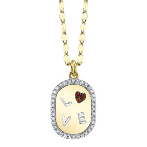 Shy Creation Ruby and Diamond "LOVE" Necklace in Yellow Gold Shy Creation Ruby and Diamond "LOVE" Necklace in Yellow Gold