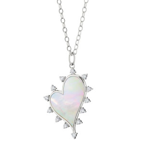Monica Rich Kosann Large Mother of Pearl Heart Necklace with White Sapphires