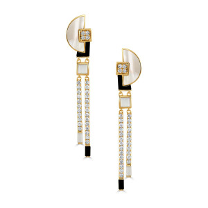 Doves by Doron Paloma Gold Art Deco Earrings with Black Onyx and White Mother of Pearl