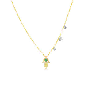 Meira T Hamsa Emerald and Bezel Diamond Necklace